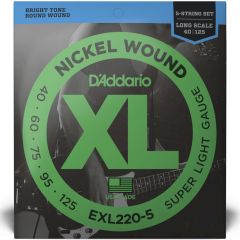 Cordas Para Baixo 5 Cordas Escala Longa D'Addario XL Nickel Wound EXL220-5 .040-.125 
